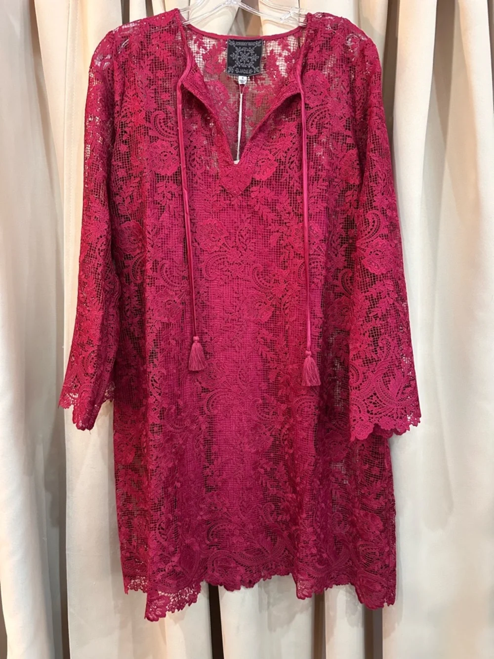 NWT Jade by Johnny Was dark magenta Lace Dress with Floral Crochet Size Small - Picture 3 of 7